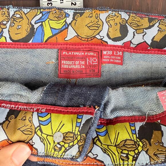 Fubu Platinum Fat Albert Ruby Wide Leg Baggy Denim Jeans Y2K Blue Mens 38x34 EUC - Picture 12 of 12
